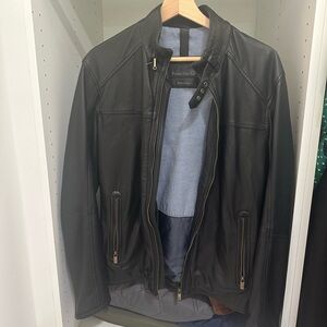Massimo Dutti Dark Leather Jacket for Men